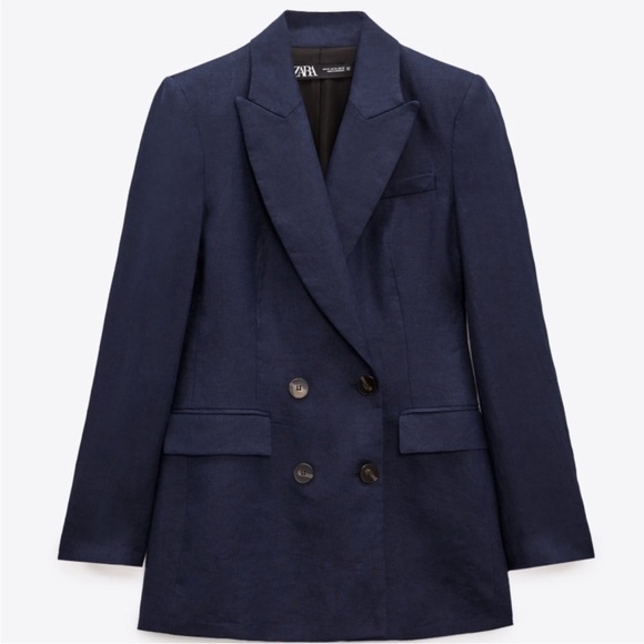 ZARA DOUBLE BREASTED LINEN BLAZER - Picture 7 of 7